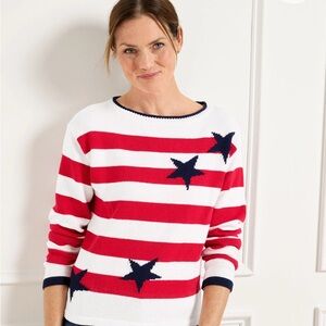 Talbots Red and White Striped Sweater with Navy Stars